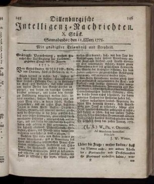 Sonnabends: den 11. Merz 1775.