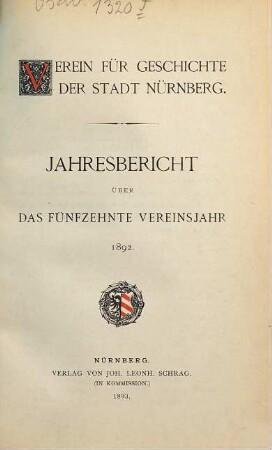 Jahresbericht : über das ... Vereinsjahr. 15. 1892 (1893)