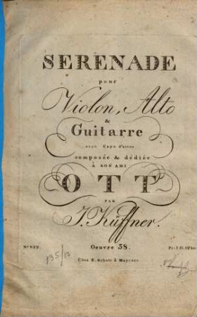 Sérénade pour violon, alto & guitarre avec capo d'astro : oeuvre 38