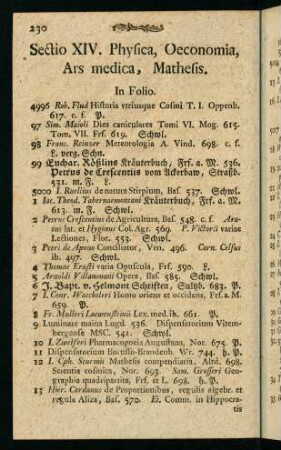 230-248, Sectio XIV. Physica, Oeconomia, Ars medica, Mathesis.