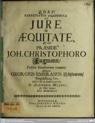Exercitatio de jure et aequitate