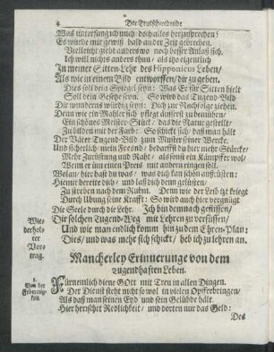 Mancherley Erinnerunge von dem Tugendhaften Leben.