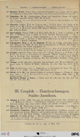 III. Graphik – Handzeichnungen – Städte-Ansichten (Nr. 441-540)