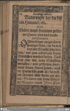 XII. Gebet, umb fromme getrewe Diener, und umb frucht deß Evangeli