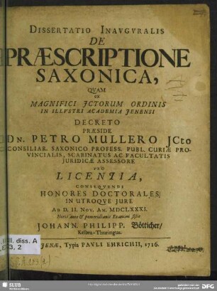 Dissertation Inauguralis De Praescriptione Saxonica