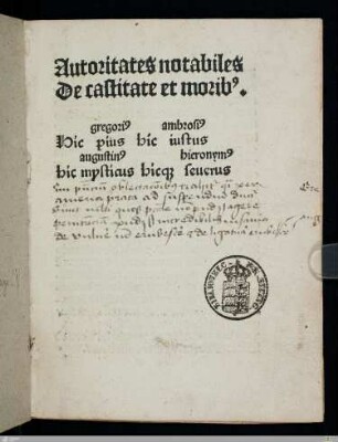Autoritates notabiles De castitate et morib[us]