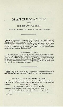 Mathematics from the educational times. [8216. -8374.]