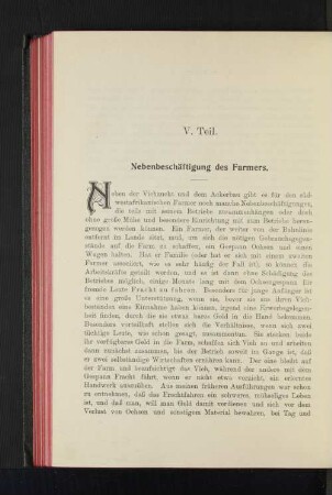 V. Teil. Nebenbeschäftigung des Farmers.