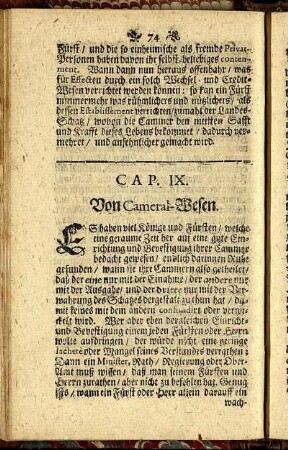 Cap. IX. Von Cameral-Wesen.