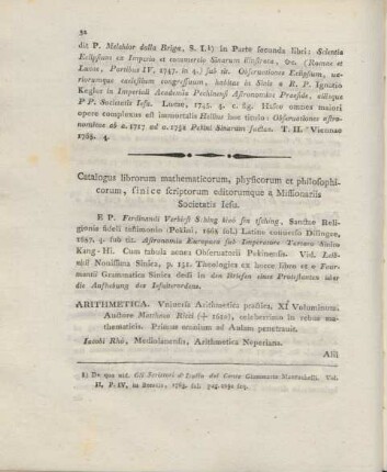 Catalogus librorum mathematicorum, physicorum et philosophicorum, sinice scriptorum editorumque a Missionariis Societatis Iesu.