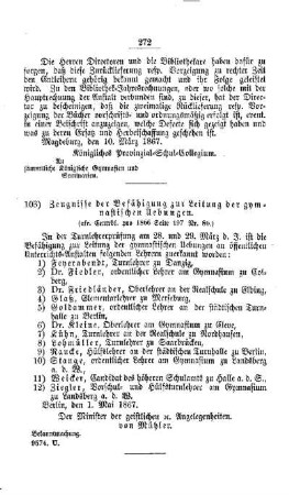 Zeugnisse der Befähigung zur Leitung der gymnastischen Uebungen : [III. Gymnasien und Realschulen]