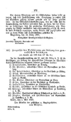 Zeugnisse der Befähigung zur Leitung der gymnastischen Uebungen : [III. Gymnasien und Realschulen]