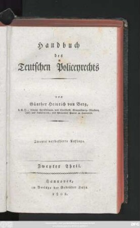 Theil 2: Handbuch des Teutschen Policeyrechts