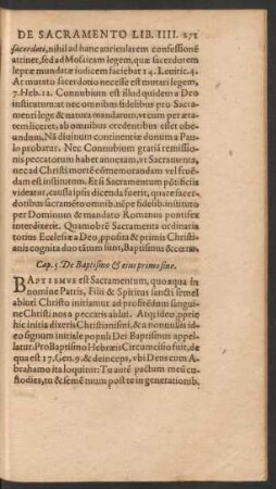 Cap. 5. De Baptismo Et eius primo fine.