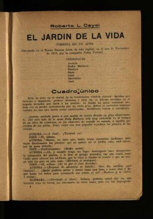 El jardin de la vida : comedia en un acto