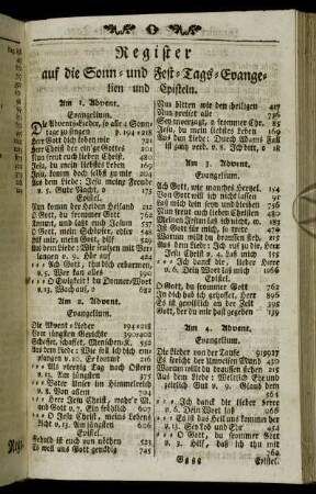 Register auf die Sonn- und Fest-Tags-Evangelien und Episteln.