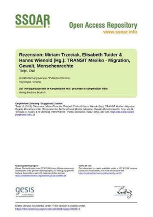 Rezension: Miriam Trzeciak, Elisabeth Tuider & Hanns Wienold (Hg.): TRANSIT Mexiko - Migration, Gewalt, Menschenrechte