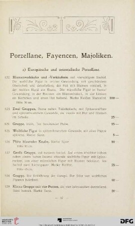 Porzellane, Fayencen, Majoliken (Nr. 122-194)