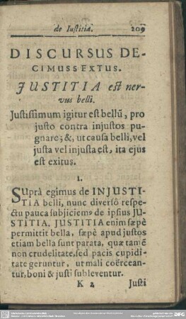 Discursus Decimus Sextus. Iustitia est nervus belli