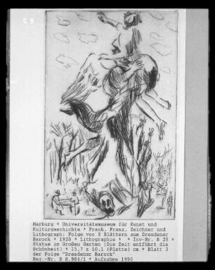 Folge von 8 Blättern zum Dresdener Barock — Statue im Großen Garten (Die Zeit entführt die Schönheit)