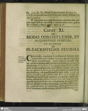 Caput XI. De Modis Constituendi, Et Acquirendi Feudum, Et In Specie De Praescriptione Feudali
