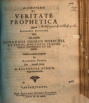 Dissertatio de veritate prophetica
