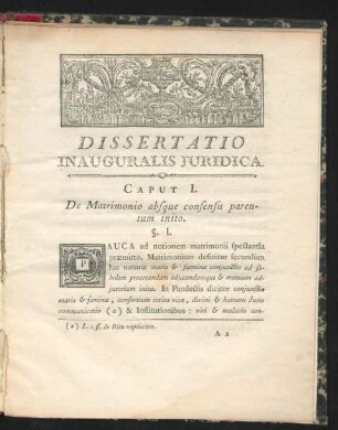 Caput I. De Matrimonio absque consensu parentum inito