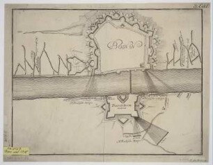 Plan der Belagerung von Bonn, ca. 1:9 000, Mischtechnik, um 1796? : Bonn. - [Ca. 1:9 000]. - [S.l.] , [um 1796?]. - 1 Kt. : Kupferst. ; 40 x 30 cm