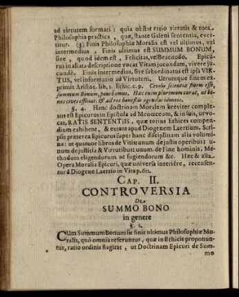 Cap. II. Controversia De Summo Bono in genere.