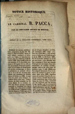 Notice historique sur le cardinal B. Pacca : Extr. de la Biogr. univ. tome LXXVI