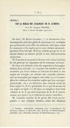 Sur la Régle des Analoges de M. Lemoine.