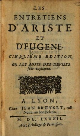 Les entretiens d'Ariste et d'Eugene