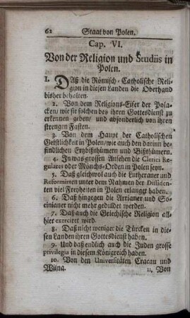 Cap. VI. Von der Religion und Studiis in Polen.