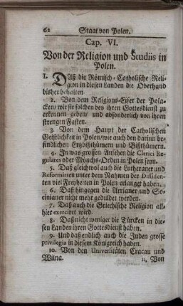 Cap. VI. Von der Religion und Studiis in Polen.