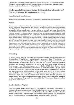 Ein Korpus als Garant zuverlässiger lexikografischer Informationen? Eine vergleichende Stichprobenuntersuchung
