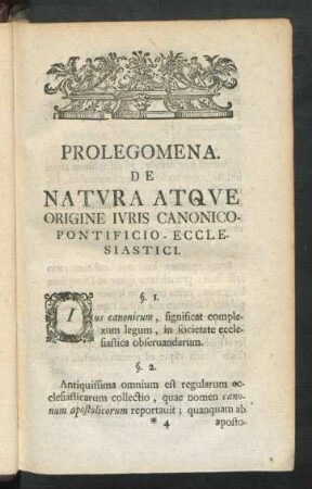 Prolegomena. De Natura Atque Origine Juris Canonico - Pontificio - Ecclesiastici