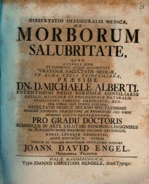 Dissertatio Inauguralis Medica De Morborum Salubritate