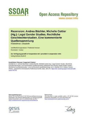 Rezension: Andrea Büchler, Michelle Cottier (Hg.): Legal Gender Studies. Rechtliche Geschlechterstudien. Eine kommentierte Quellensammlung