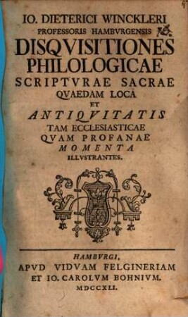 Disquisitiones philologicae Scripturae Sacrae quaedam loca illustrantes