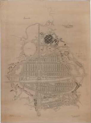Gsaenger, Gustav; Stettin - Altdamm (pol. Szczecin, Polen); Städtebauliche Planungen - Neualtmann, Neuplanung, Gesamtbebauungsplan (Lageplan)