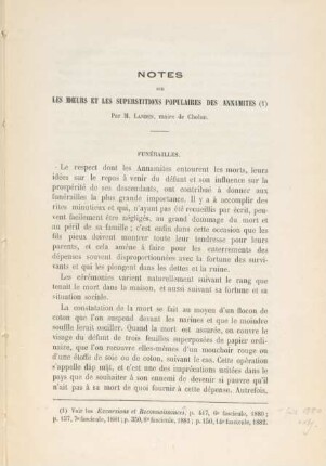 Notes sur les moers et les superstitions populaires des Annamites