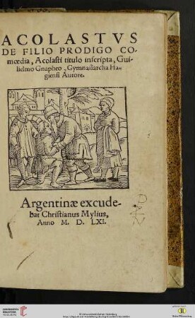 Acolastvs : De Filio Prodigo Comoedia, Acolasti titulo inscripta