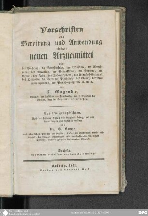 Vorschriften zur Bereitung und Anwendung einiger neuen Arzneimittel : als der Brechnuß, der Morphinsalze ...