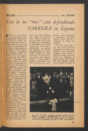 Uno de los "tres" está defendiendo Carrera en España : Billar