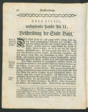 Aeneæ Sylvii nachgehends Pabsts Pii II, Beschreibung der Stadt Basel