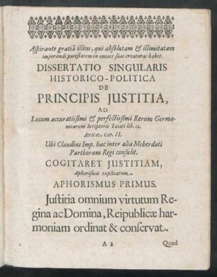 ... Dissertatio Singularis Historico-Politica De Principis Iustitia ...