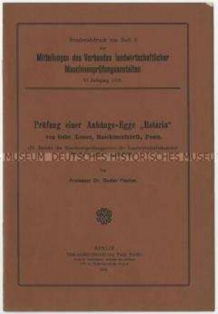 Bericht über die Prüfung einer Anhänge-Egge der Firma Lesser