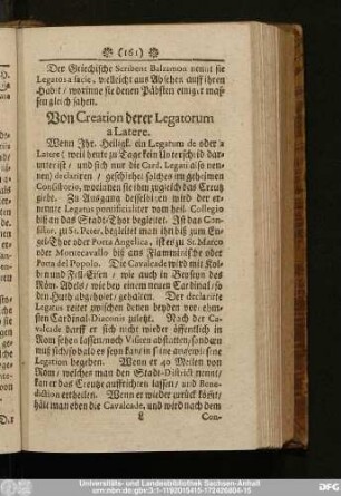 Von Creation derer Legatorum a Latere.