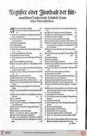 Register oder Innhalt der fürnembsten Sachen vnd Händel so inn disem Buch beschrieben