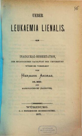 Über Leukaemia lienalis : Inaug.-Diss.